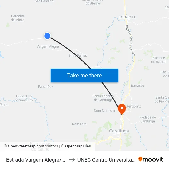 Estrada Vargem Alegre/São Cândido, Sul to UNEC Centro Universitario de Caratinga map