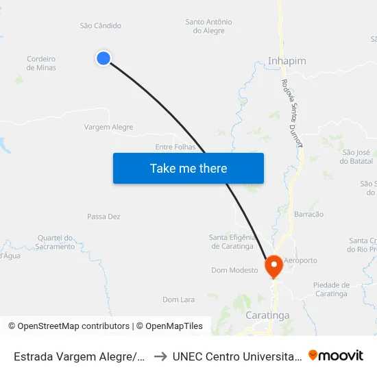 Estrada Vargem Alegre/São Cândido, Sul to UNEC Centro Universitario de Caratinga map