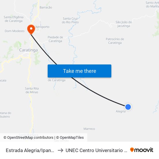 Estrada Alegria/Ipanema, Leste to UNEC Centro Universitario de Caratinga map