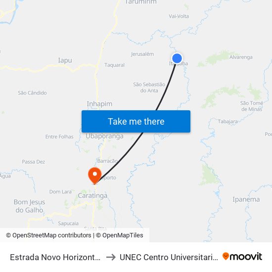 Estrada Novo Horizonte/Itajutiba, Sul to UNEC Centro Universitario de Caratinga map