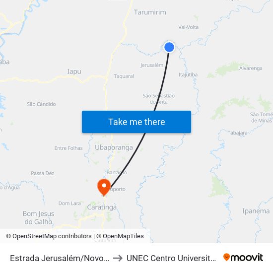 Estrada Jerusalém/Novo Horizonte, Oeste to UNEC Centro Universitario de Caratinga map