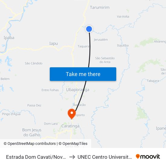 Estrada Dom Cavati/Novo Horizonte, Leste to UNEC Centro Universitario de Caratinga map