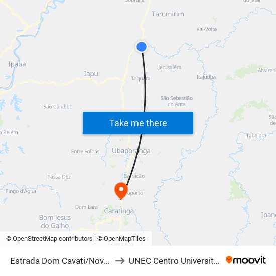 Estrada Dom Cavati/Novo Horizonte, Leste to UNEC Centro Universitario de Caratinga map