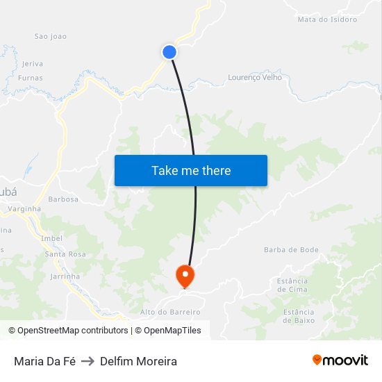 Maria Da Fé to Delfim Moreira map