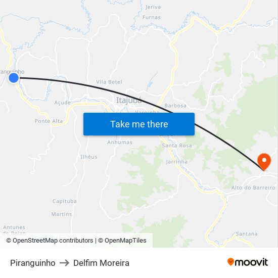 Piranguinho to Delfim Moreira map
