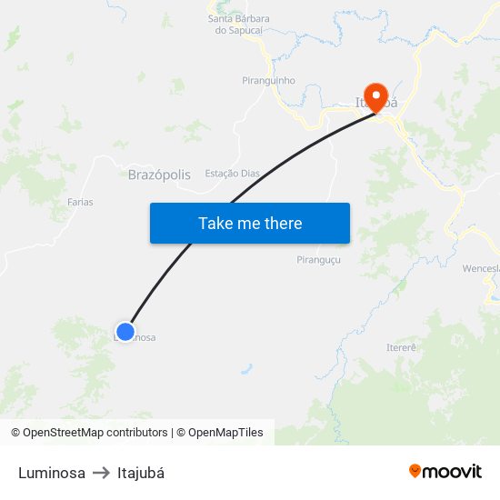 Luminosa to Itajubá map
