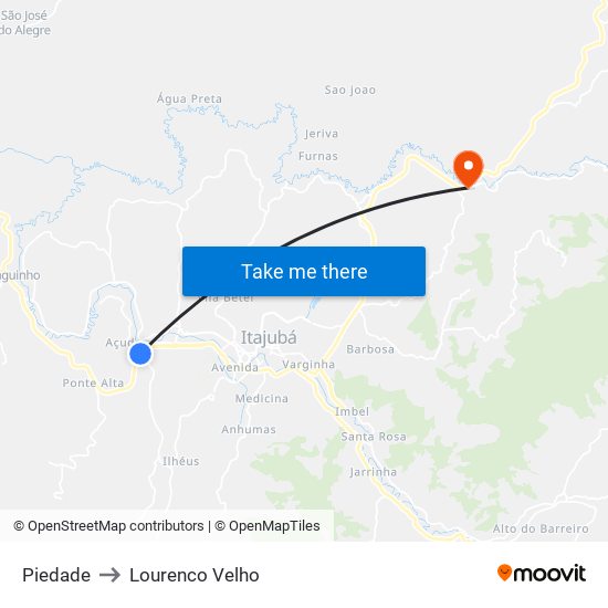 Piedade to Lourenco Velho map