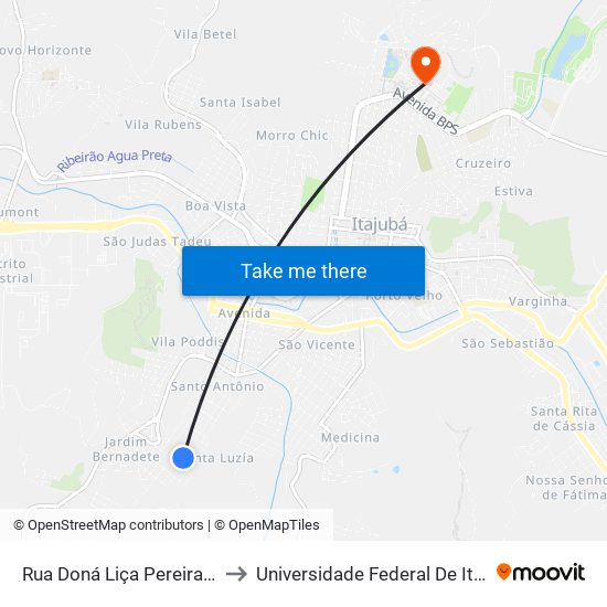 Rua Doná Liça Pereira, 761 to Universidade Federal De Itajubá map