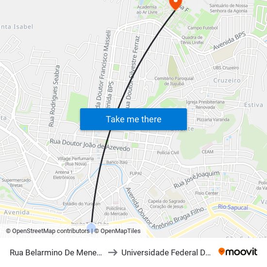 Rua Belarmino De Menezes, 321 to Universidade Federal De Itajubá map