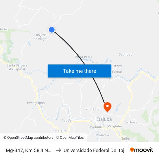 Mg-347, Km 58,4 Norte to Universidade Federal De Itajubá map