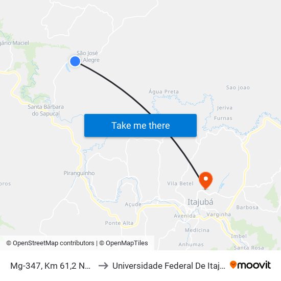 Mg-347, Km 61,2 Norte to Universidade Federal De Itajubá map