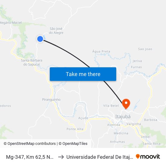 Mg-347, Km 62,5 Norte to Universidade Federal De Itajubá map