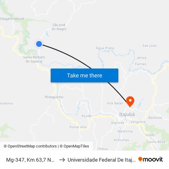 Mg-347, Km 63,7 Norte to Universidade Federal De Itajubá map