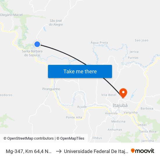 Mg-347, Km 64,4 Norte to Universidade Federal De Itajubá map