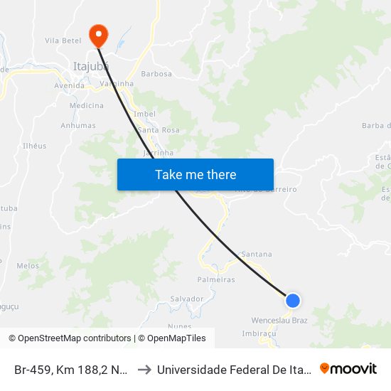 Br-459, Km 188,2 Norte to Universidade Federal De Itajubá map