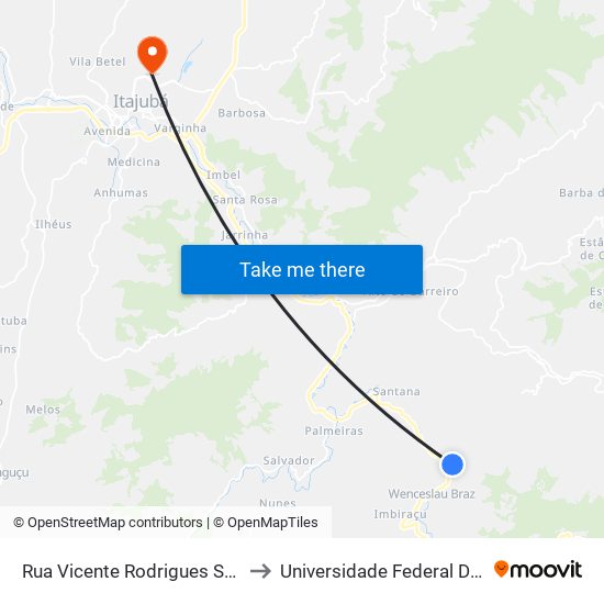 Rua Vicente Rodrigues Soares, 26 to Universidade Federal De Itajubá map