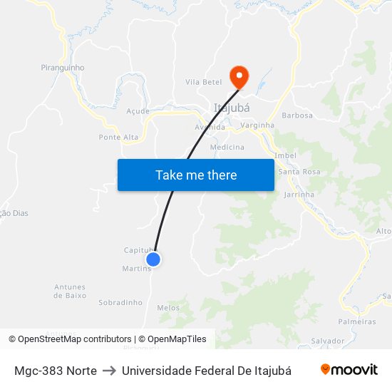 Mgc-383 Norte to Universidade Federal De Itajubá map