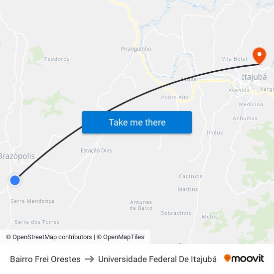 Bairro Frei Orestes to Universidade Federal De Itajubá map