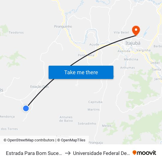 Estrada Para Bom Sucesso, Sul to Universidade Federal De Itajubá map
