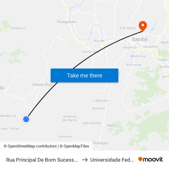 Rua Principal De Bom Sucesso | Sentido Brazópolis to Universidade Federal De Itajubá map