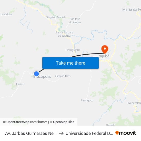 Av. Jarbas Guimarães Netto, 3001 to Universidade Federal De Itajubá map