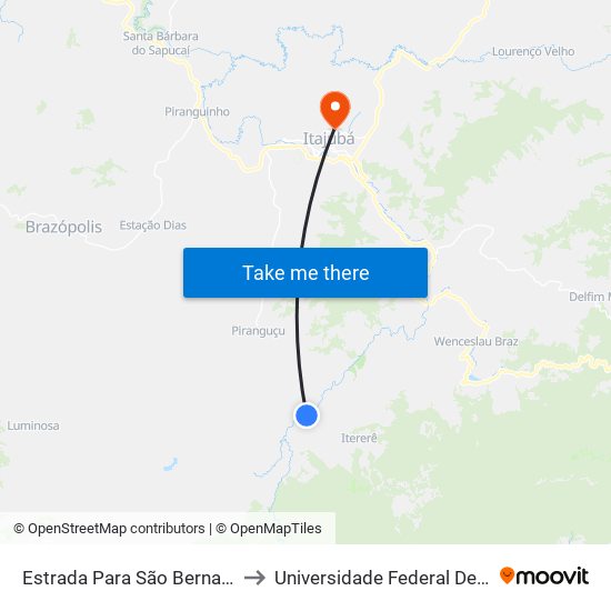 Estrada Para São Bernardo, Sul to Universidade Federal De Itajubá map