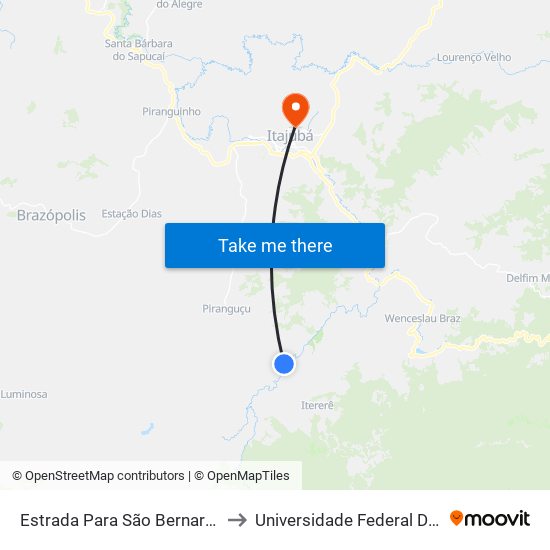 Estrada Para São Bernardo, Norte to Universidade Federal De Itajubá map