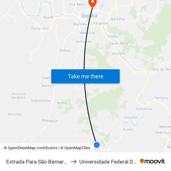 Estrada Para São Bernardo, Norte to Universidade Federal De Itajubá map