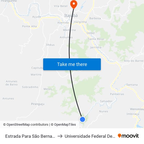 Estrada Para São Bernardo, Sul to Universidade Federal De Itajubá map