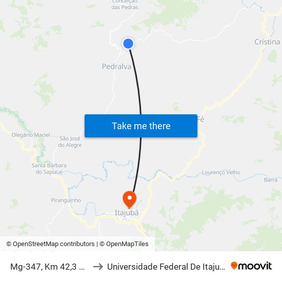 Mg-347, Km 42,3 Sul to Universidade Federal De Itajubá map