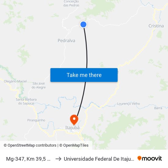 Mg-347, Km 39,5 Sul to Universidade Federal De Itajubá map