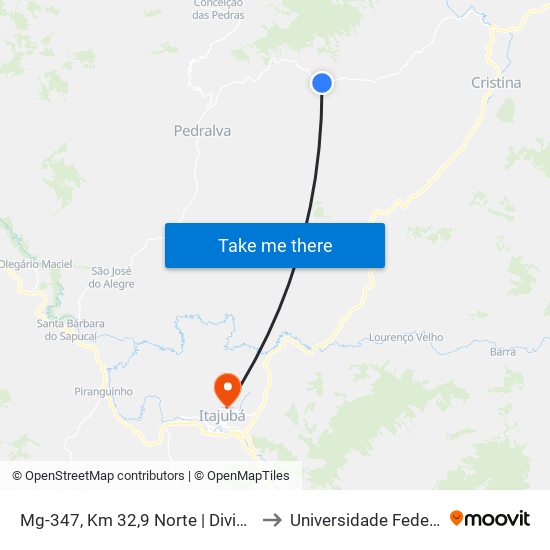 Mg-347, Km 32,9 Norte | Divisa Pedralva/Cristina to Universidade Federal De Itajubá map