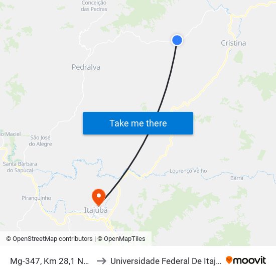 Mg-347, Km 28,1 Norte to Universidade Federal De Itajubá map