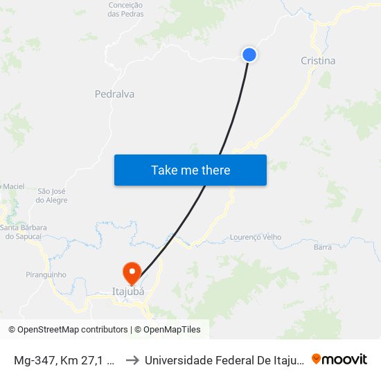 Mg-347, Km 27,1 Sul to Universidade Federal De Itajubá map