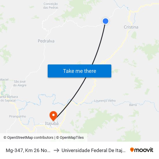 Mg-347, Km 26 Norte to Universidade Federal De Itajubá map