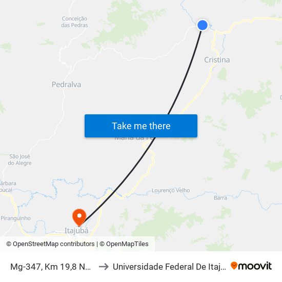 Mg-347, Km 19,8 Norte to Universidade Federal De Itajubá map