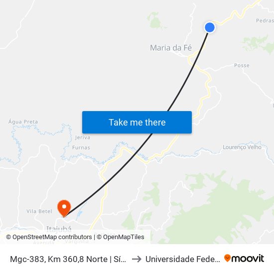 Mgc-383, Km 360,8 Norte | Sítio Afonso Nogueira to Universidade Federal De Itajubá map