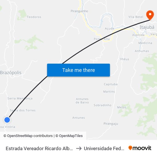 Estrada Vereador Ricardo Albano De Oliveira, Norte to Universidade Federal De Itajubá map