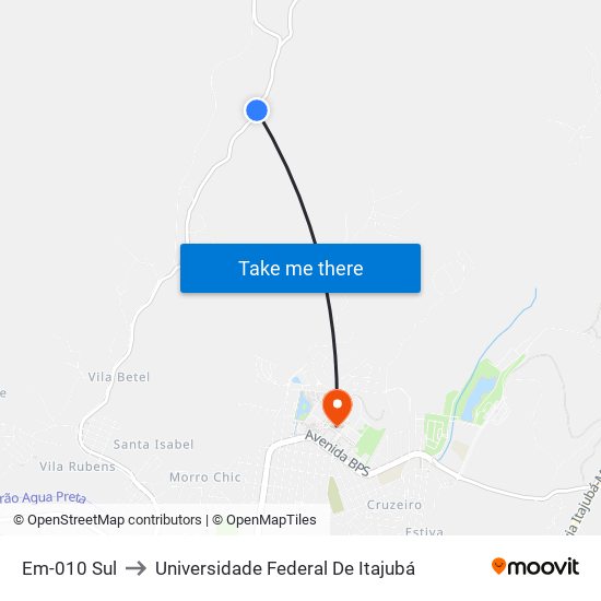 Em-010 Sul to Universidade Federal De Itajubá map