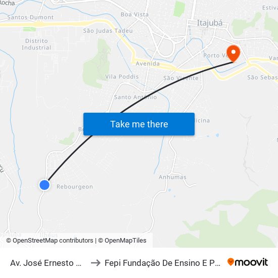 Av. José Ernesto Coelho, 1400 to Fepi Fundação De Ensino E Pesquisa De Itajubá map