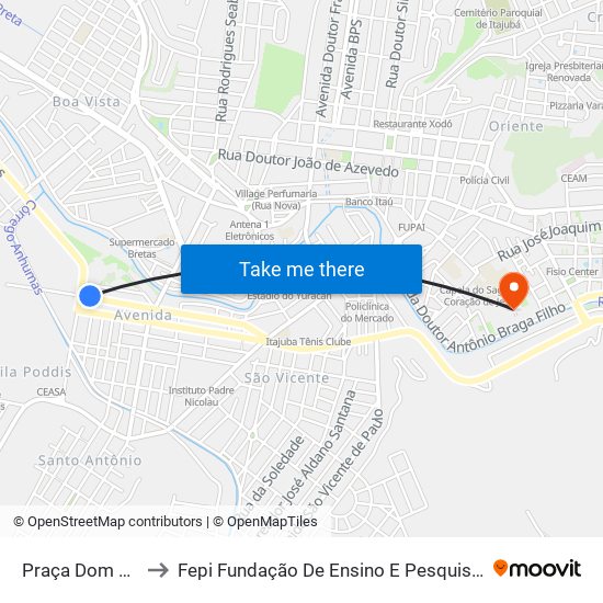 Praça Dom Bosco to Fepi Fundação De Ensino E Pesquisa De Itajubá map