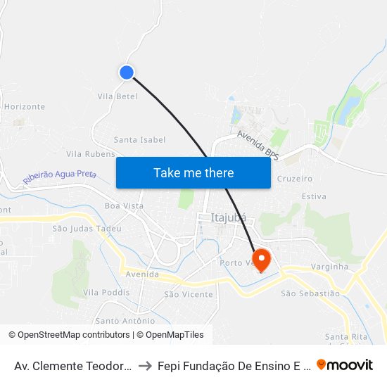 Av. Clemente Teodoro Da Silva, 2340 to Fepi Fundação De Ensino E Pesquisa De Itajubá map