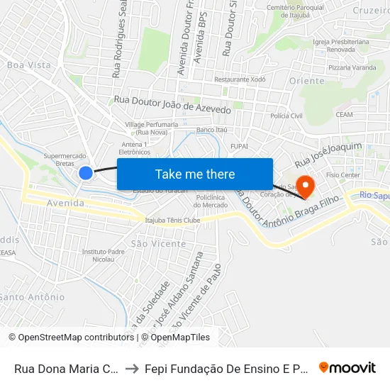 Rua Dona Maria Carneiro, 358 to Fepi Fundação De Ensino E Pesquisa De Itajubá map