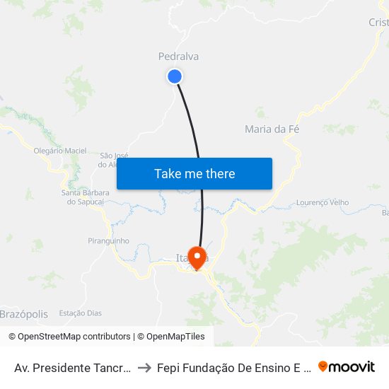 Av. Presidente Tancredo Neves, 592 to Fepi Fundação De Ensino E Pesquisa De Itajubá map