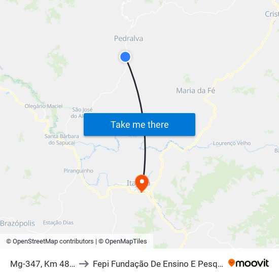 Mg-347, Km 48,9 Norte to Fepi Fundação De Ensino E Pesquisa De Itajubá map