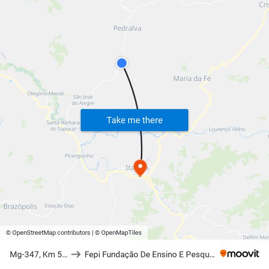 Mg-347, Km 51,5 Sul to Fepi Fundação De Ensino E Pesquisa De Itajubá map