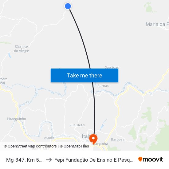 Mg-347, Km 52 Norte to Fepi Fundação De Ensino E Pesquisa De Itajubá map