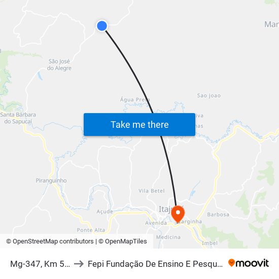 Mg-347, Km 55,8 Sul to Fepi Fundação De Ensino E Pesquisa De Itajubá map