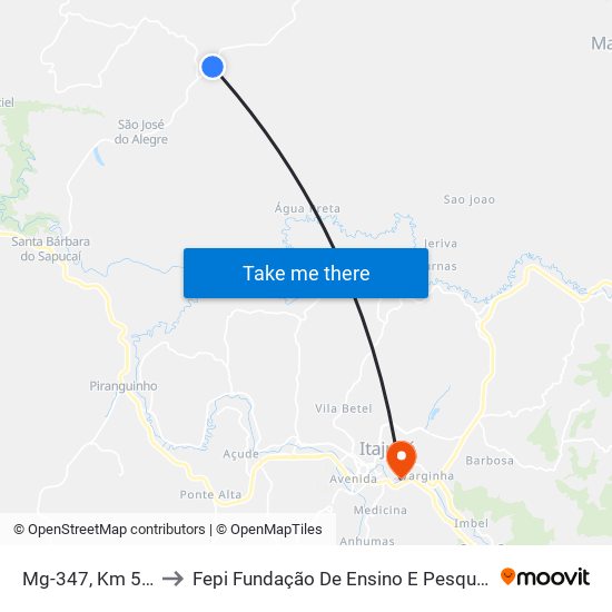 Mg-347, Km 56,9 Sul to Fepi Fundação De Ensino E Pesquisa De Itajubá map