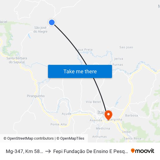 Mg-347, Km 58,4 Norte to Fepi Fundação De Ensino E Pesquisa De Itajubá map